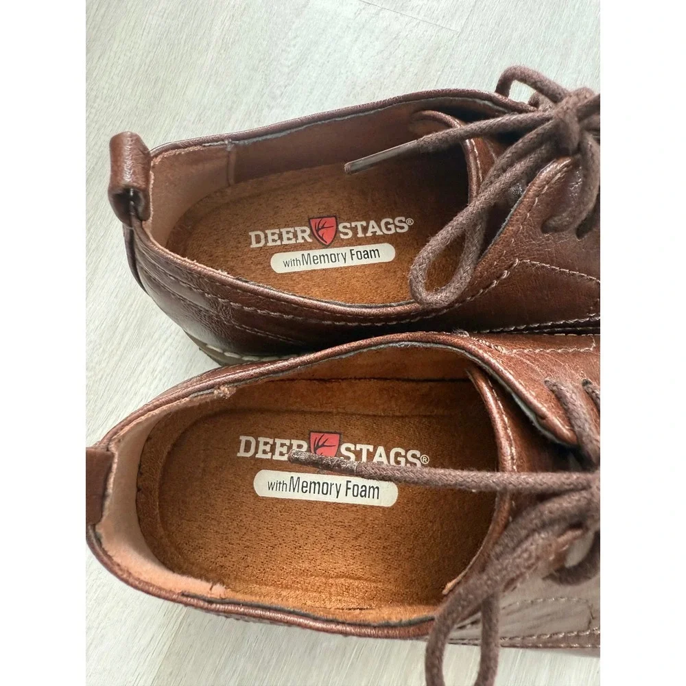 Deer Stags Zander Kids Brown Faux Leather Memory Foam Oxford Dress Shoes Size 3M - Picture 4 of 8